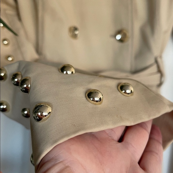Bebe Studded Sleeve Double Breasted Belted Trench Coat - Tan/Beige - Picture 3 of 10